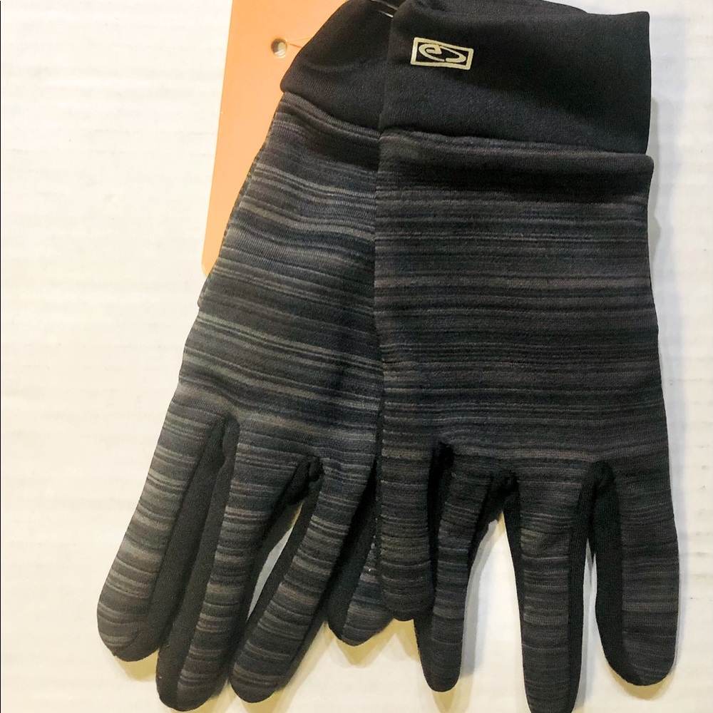 Grey and black gloves